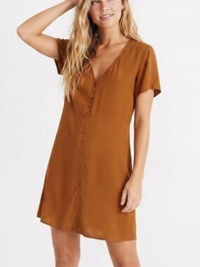 Madewell Golden Pecan V-Neck Button-Front Mini Dress Size XS 39760